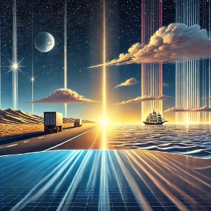 A visually detailed representation of atmospheric light refraction, showcasing inferior and superior mirages along with the twinkling of stars due to atmospheric turbulence.
