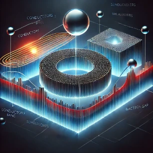 Band Theory of Solids, showing the distinct energy band structures of conductors, semiconductors, and insulators.