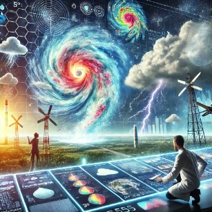 Meteorology, featuring dynamic weather patterns, atmospheric data, and advanced forecasting technology.