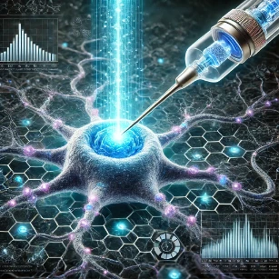 A visually detailed representation of optogenetics, illustrating the activation of neurons with blue light and the role of light-sensitive proteins in controlling brain function.