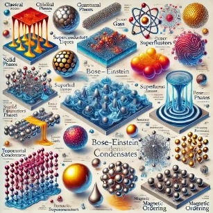 Different phases of matter and their transitions.