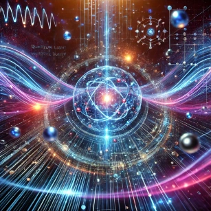 A futuristic depiction of quantum optics, illustrating photon interactions, wave-particle duality, and quantum entanglement in an advanced scientific setting.