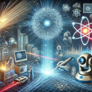Various applications of photonics, including optical fiber networks, laser surgery, quantum computing, industrial laser cutting, and LIDAR scanning.