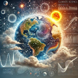 An illustration of climate science and statistical thermodynamics, depicting atmospheric energy transfer, cloud form