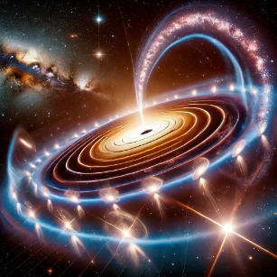 Gravitational Lensing, depicting light bending around a massive foreground object