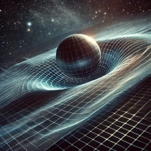 spacetime curvature caused by a massive celestial body, illustrating how gravity bends space and influences nearby objects.
