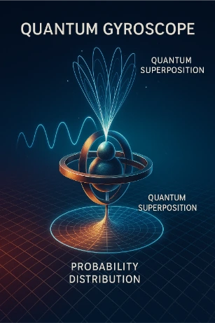 Quantum gyroscope illustrating superposition-based orientation detection.