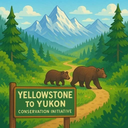 Bears walking along a forested ridge between Yellowstone and Yukon with mountain backdrop