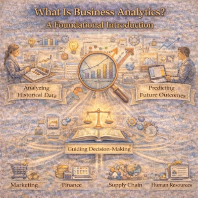 Business analytics turns data into decisions—analyzing the past, forecasting the future, and guiding action across business functions.