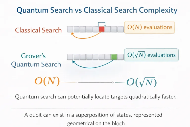 Comparison graph between classical search and Grover quantum search scaling.