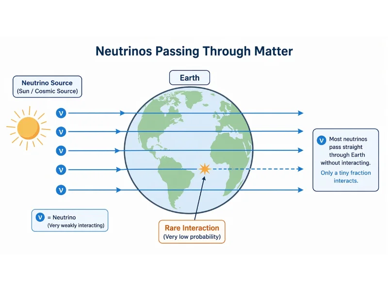 Neutrinos passing through Earth with minimal interaction, illustrating weak nuclear force behaviour