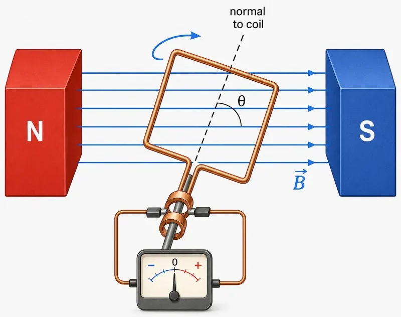 Three loop orientations showing maximum magnetic flux, zero magnetic flux, and negative magnetic flux