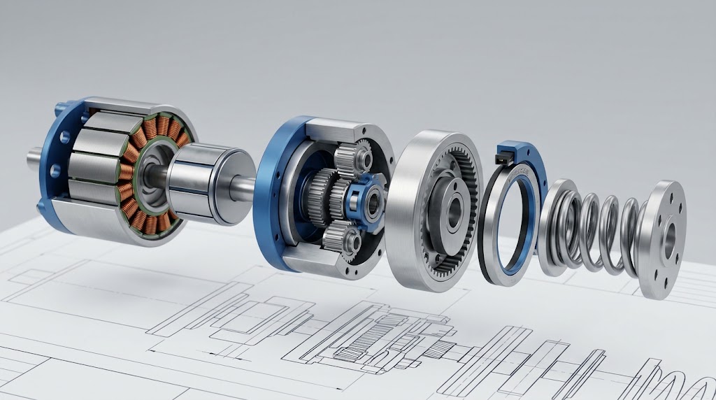 High-performance robotic actuator module featuring an outrunner brushless DC motor, precision planetary gear reduction stage, and series elastic mechanism.