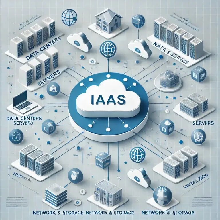 Infrastructure as a Service (IaaS) cloud model showing virtual servers, data centers, storage, and etworking components